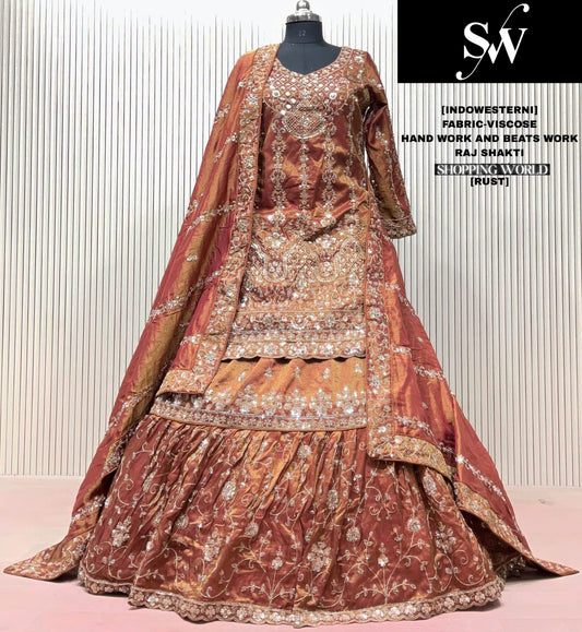 Rust Orange Viscose long Dress Farshi Garara Dress Special