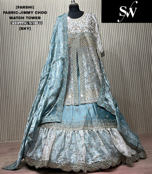 Sky Blue Jimmy Choo long Dress Farshi Garara Dress Special