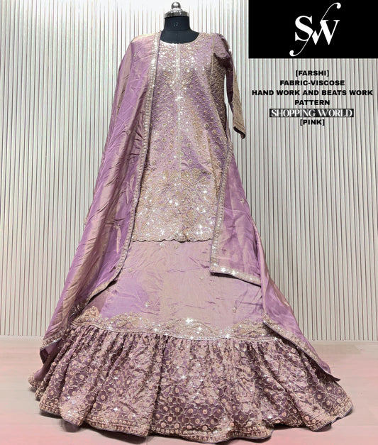 Pink Viscose long Dress Farshi Garara Dress Special