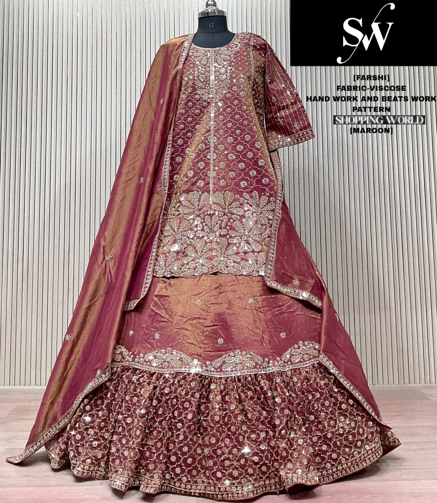 Maroon Viscose long Dress Farshi Garara Dress Special