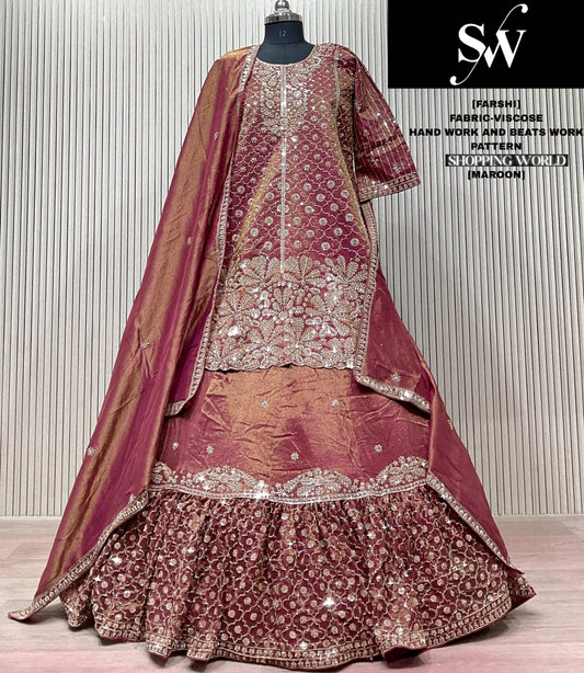 Maroon Viscose long Dress Farshi Garara Dress Special