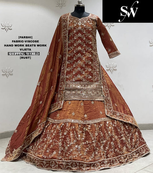 Rust Orange Viscose long Dress Farshi Garara Dress Special