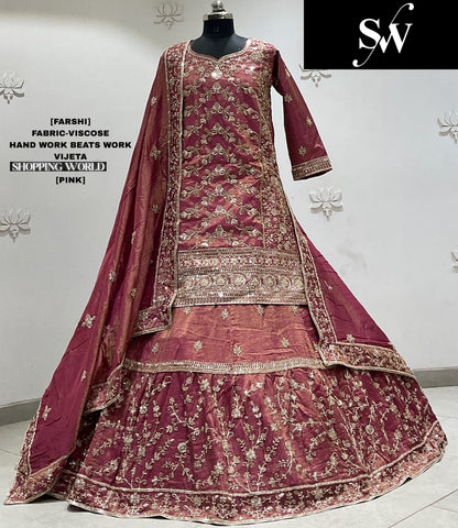 Rust Orange Viscose long Dress Farshi Garara Dress Special