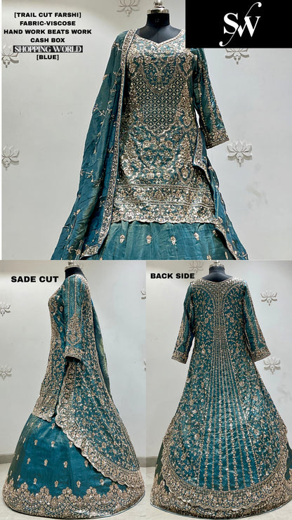 Blue Viscose long Dress Farshi Garara Dress Special