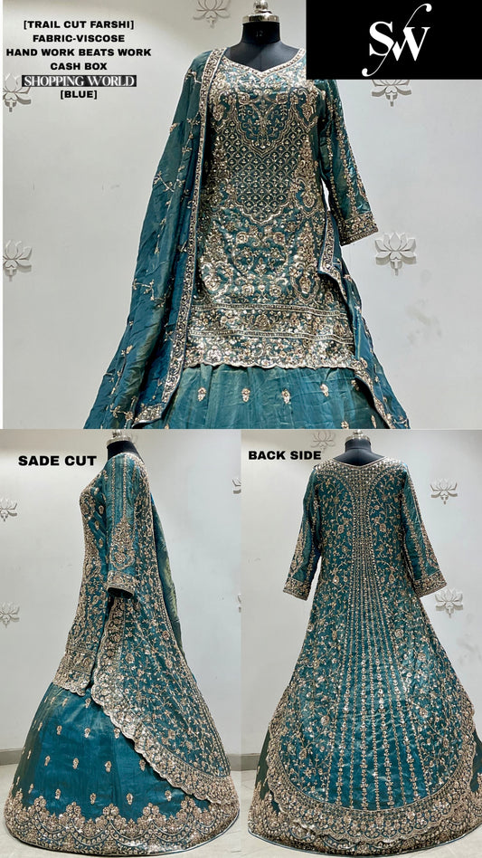 Pista Green Viscose long Dress Farshi Garara Dress Special