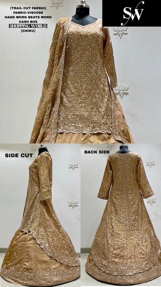 Golden Viscose long Dress Farshi Garara Dress Special