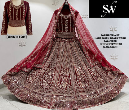 Dark Maroon Velvet Bridal Lehenga