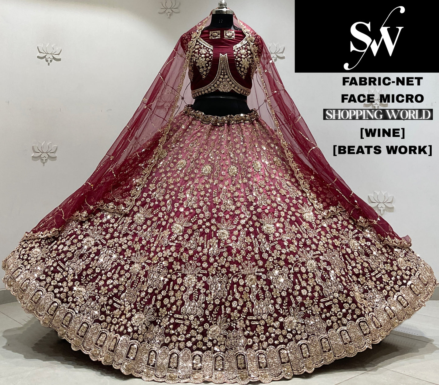Maroon Net Lehenga