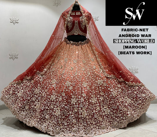 Maroon Net Lehenga