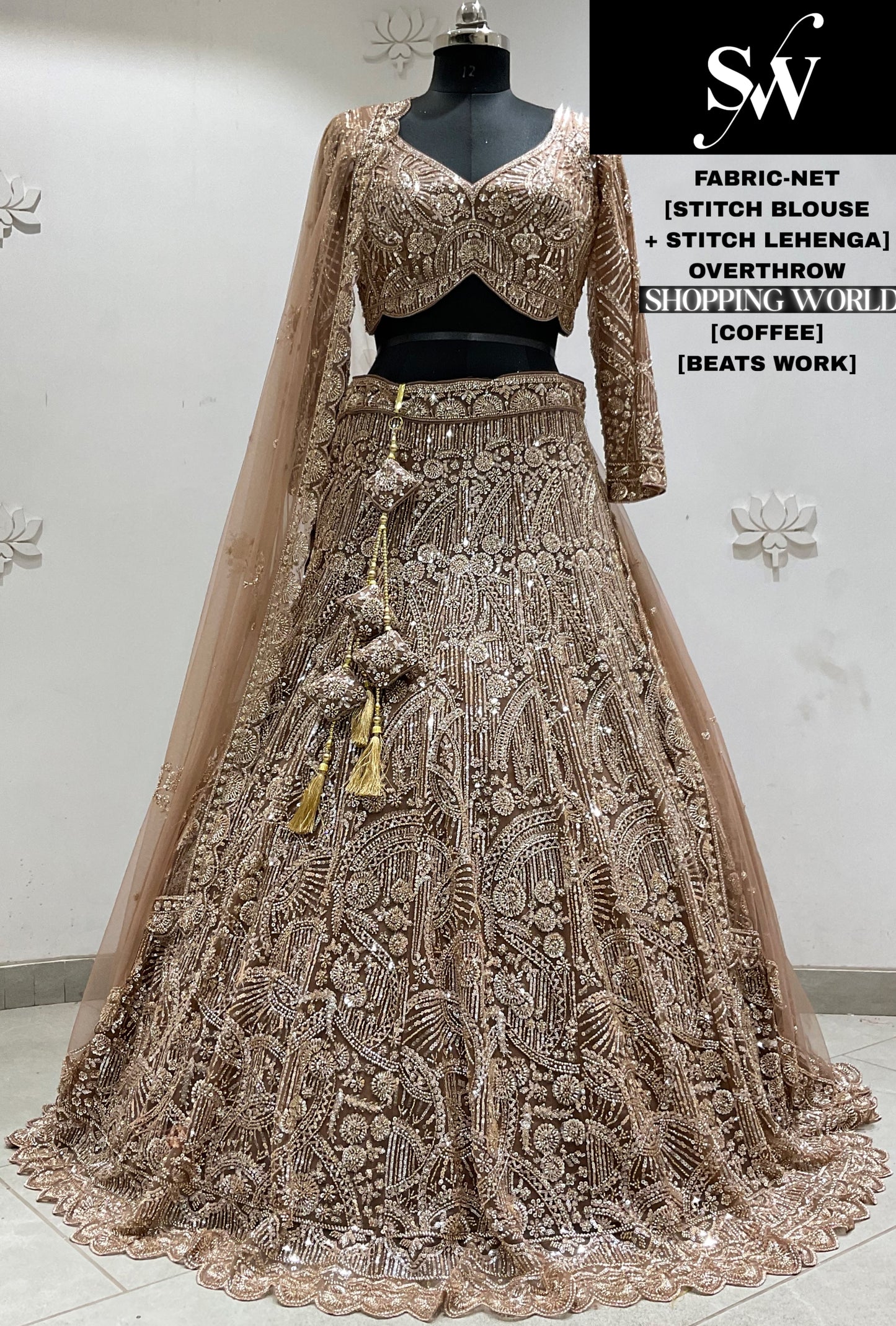 Mehendi Green Net Lehenga