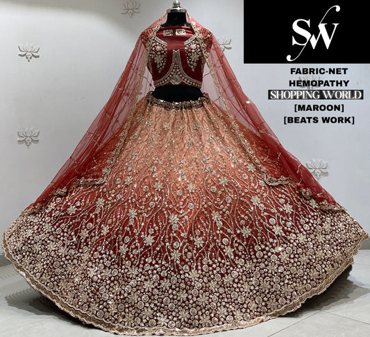 Maroon Net Lehenga