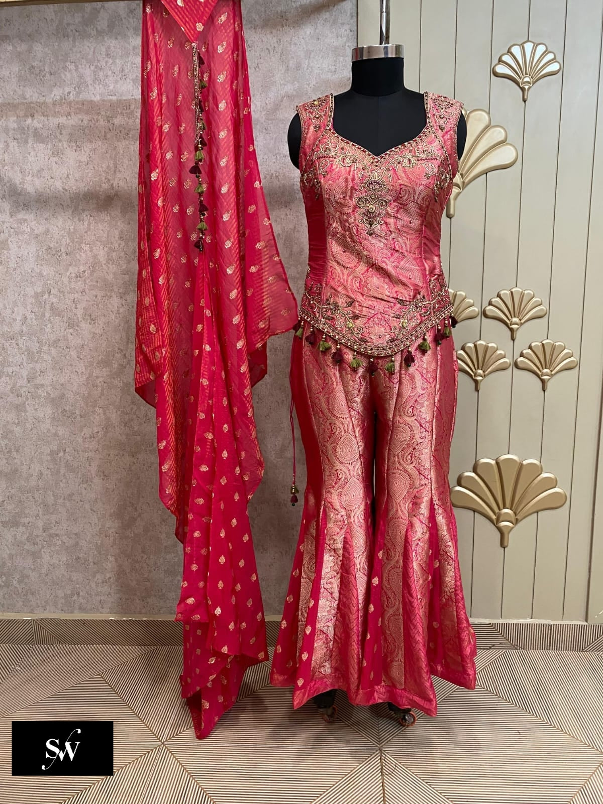Red pink Plazo Dress Suit