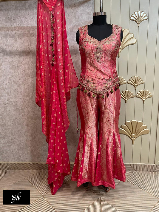 Red pink Plazo Dress Suit
