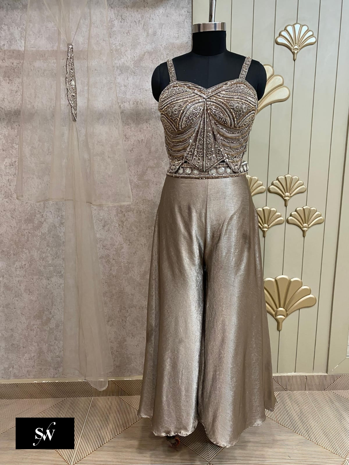 Golden Plazo Dress Suit