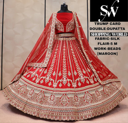 Maroon double dupatta bridal Lehenga