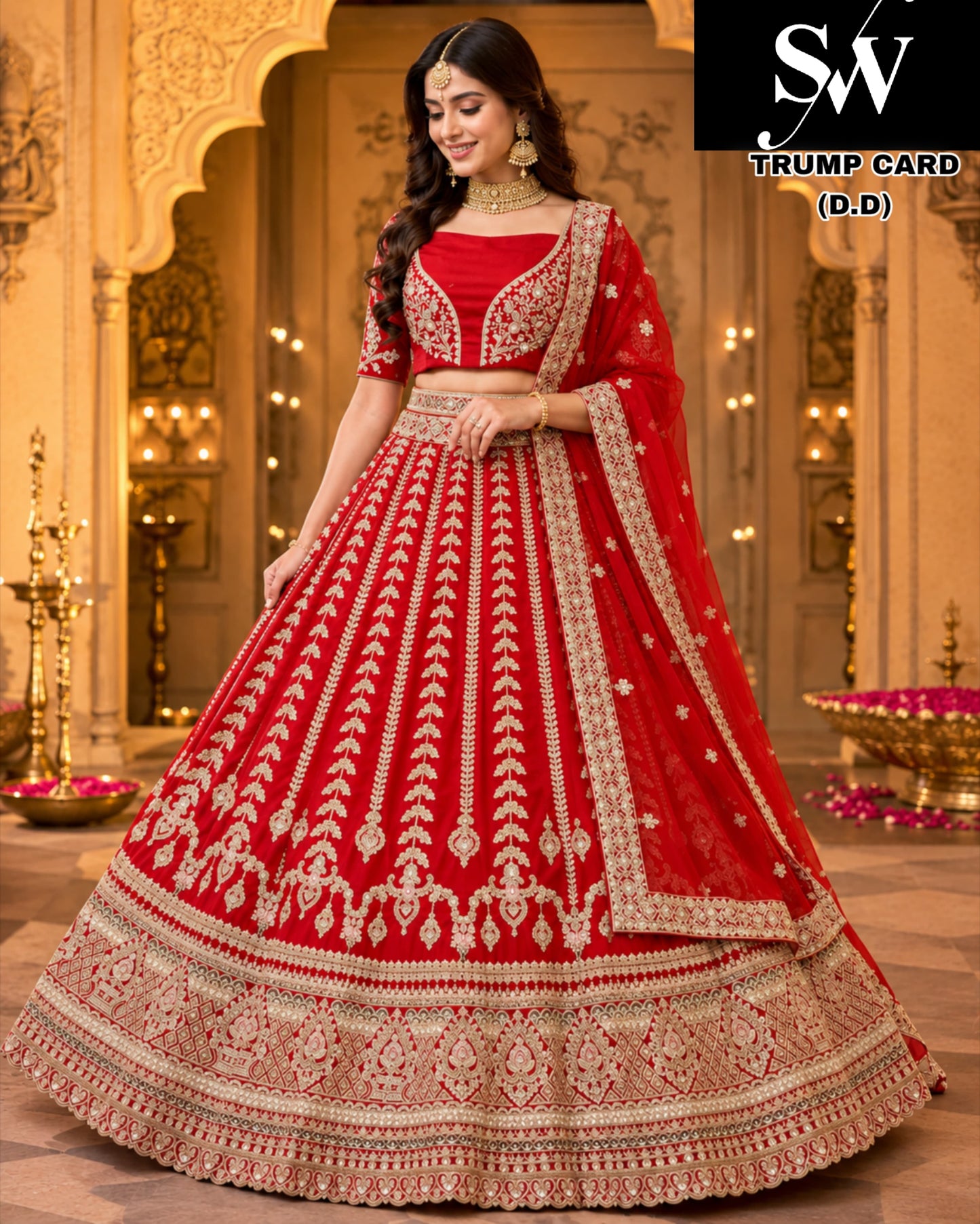 Maroon double dupatta bridal Lehenga