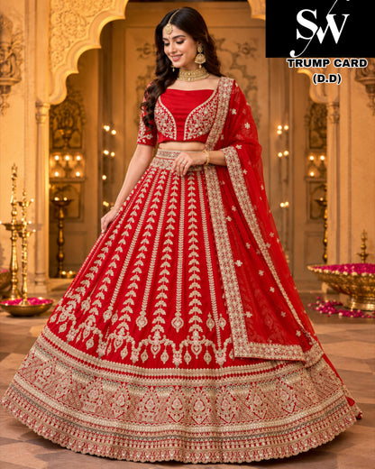 Maroon double dupatta bridal Lehenga