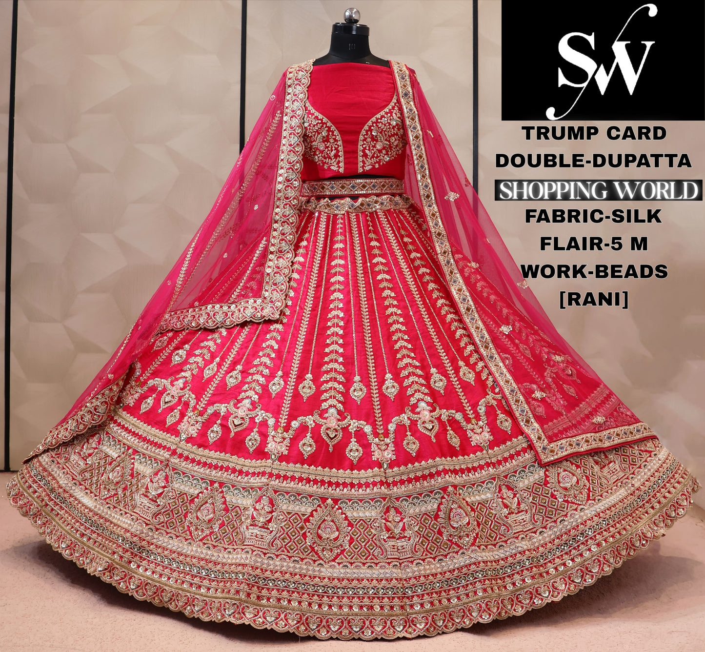 Maroon double dupatta bridal Lehenga