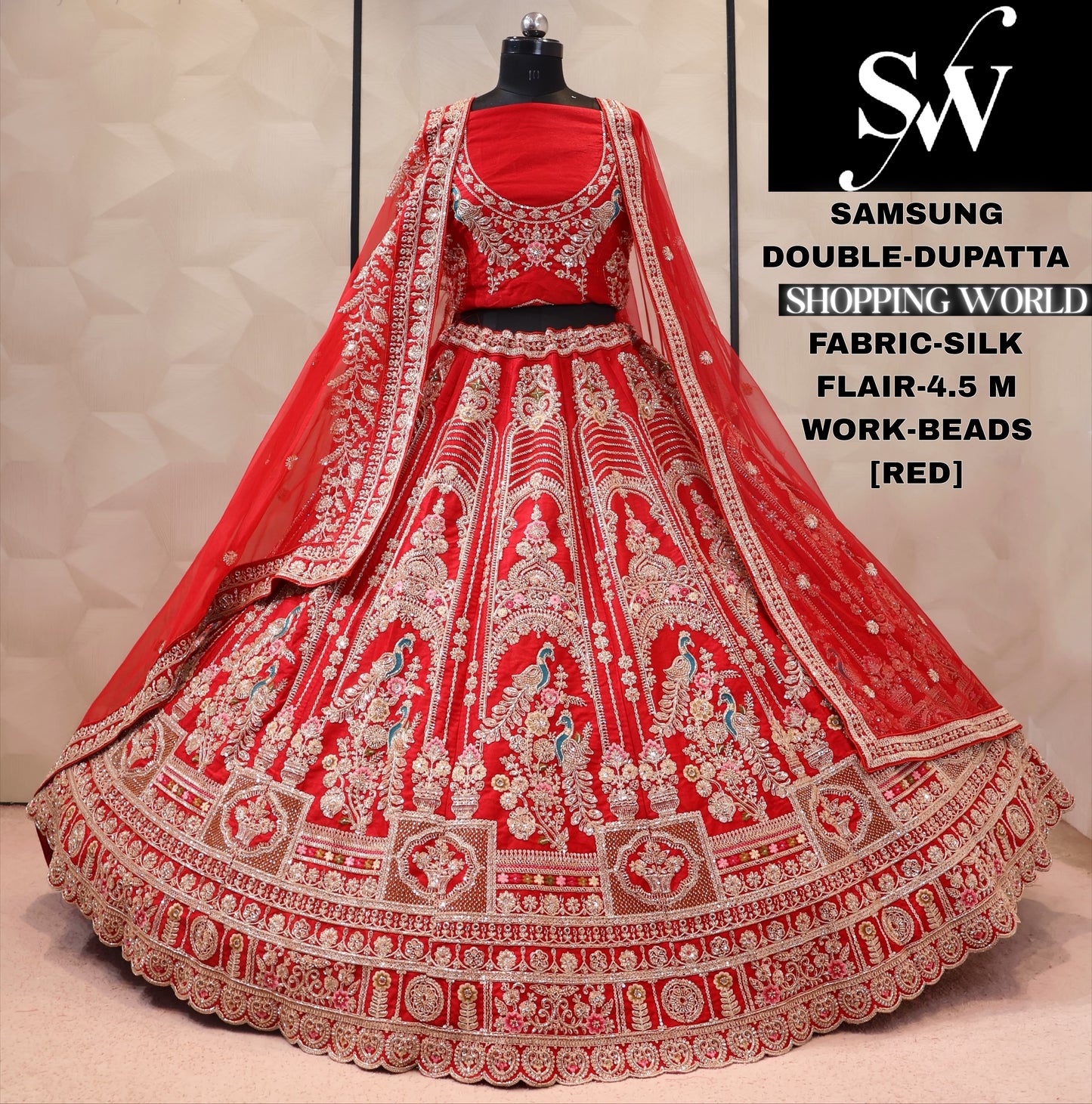Red double dupatta bridal Lehenga