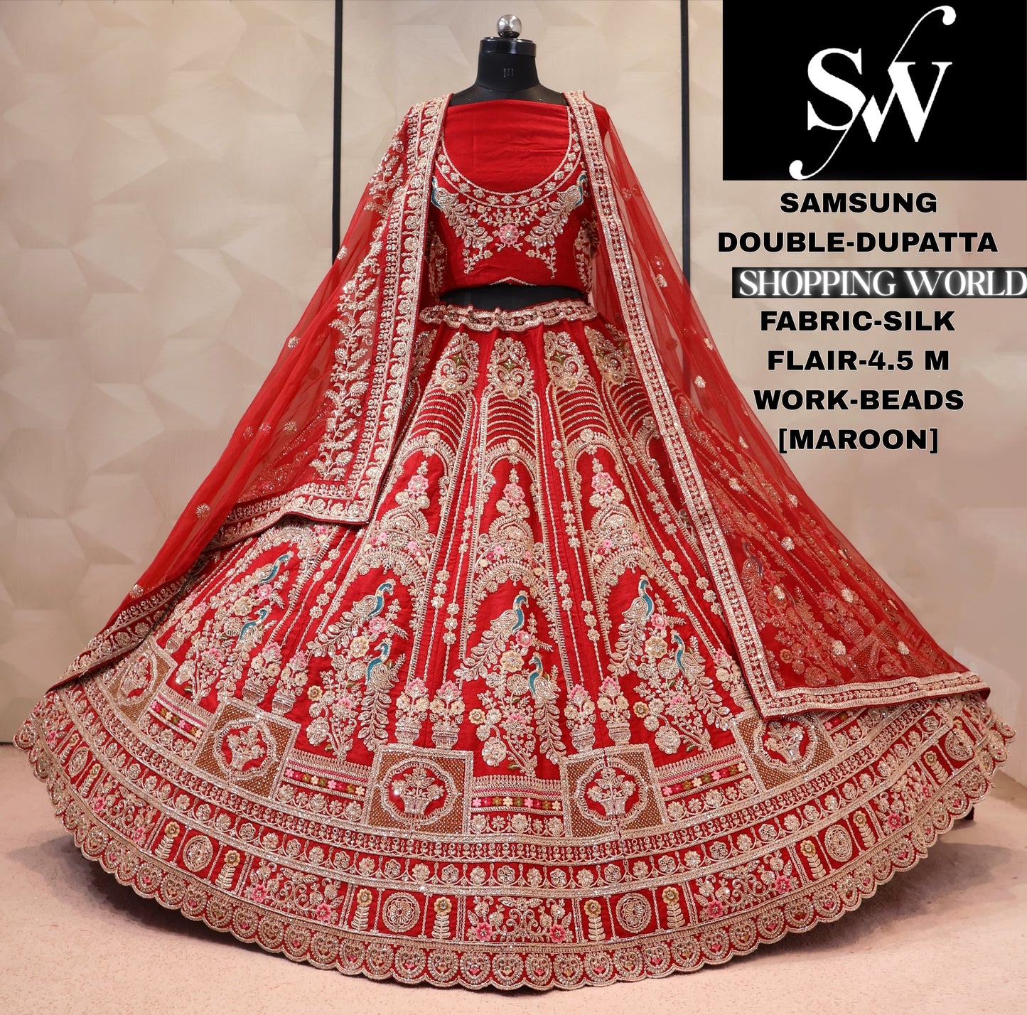 Red double dupatta bridal Lehenga
