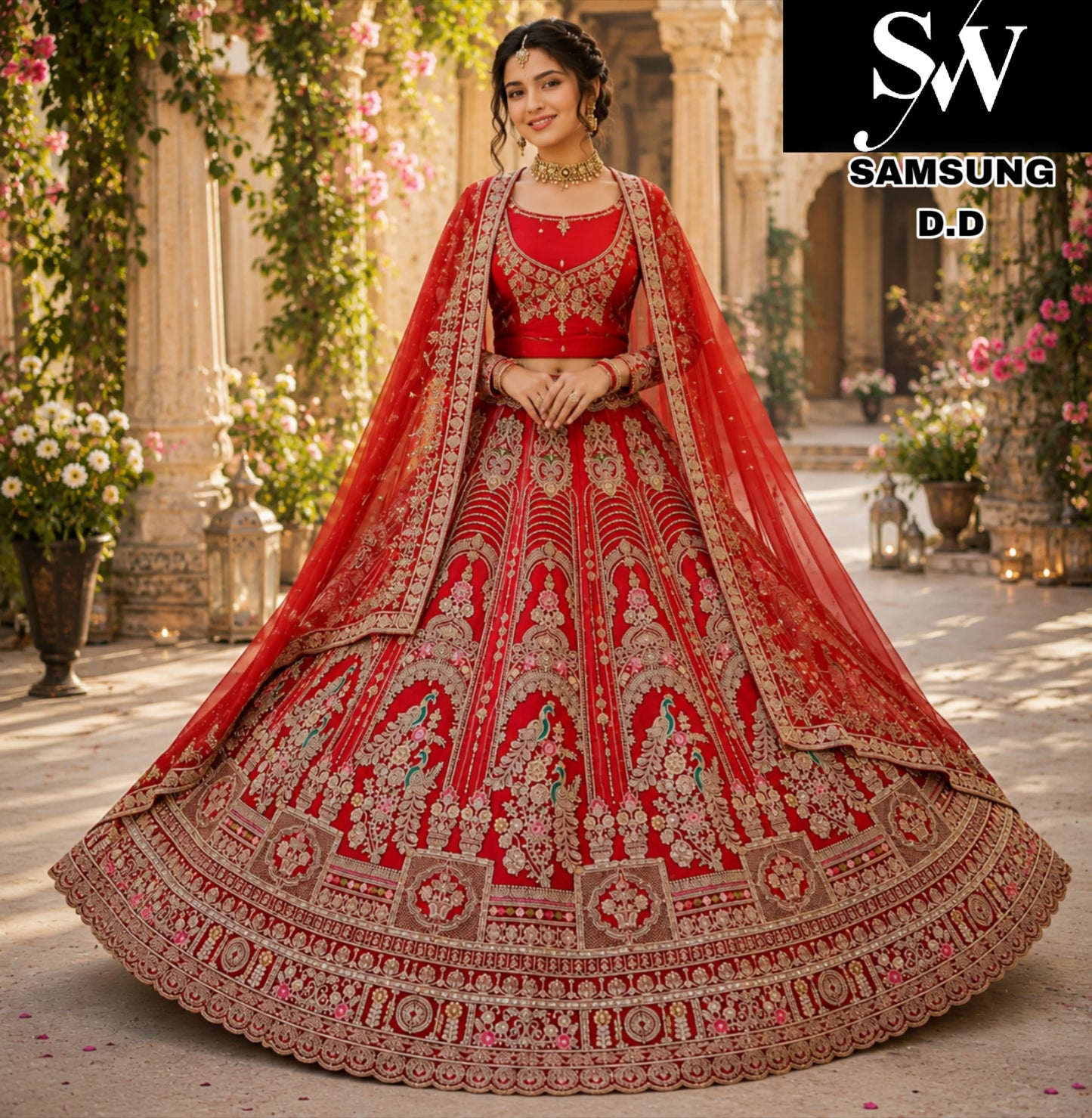 Red double dupatta bridal Lehenga