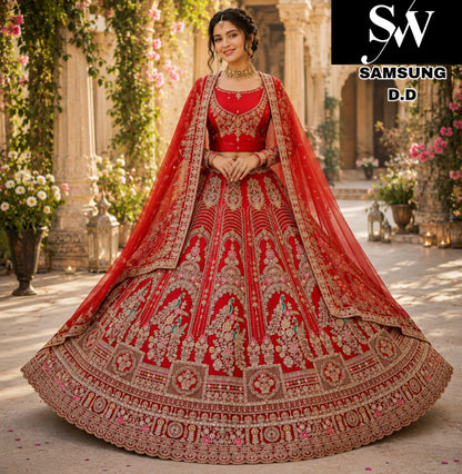 Red double dupatta bridal Lehenga