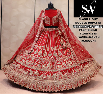Raspberry chery pink double dupatta bridal Lehenga