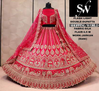 Raspberry chery pink double dupatta bridal Lehenga