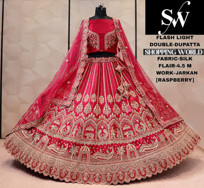 Raspberry chery pink double dupatta bridal Lehenga