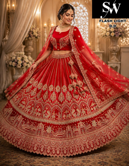 Raspberry chery pink double dupatta bridal Lehenga