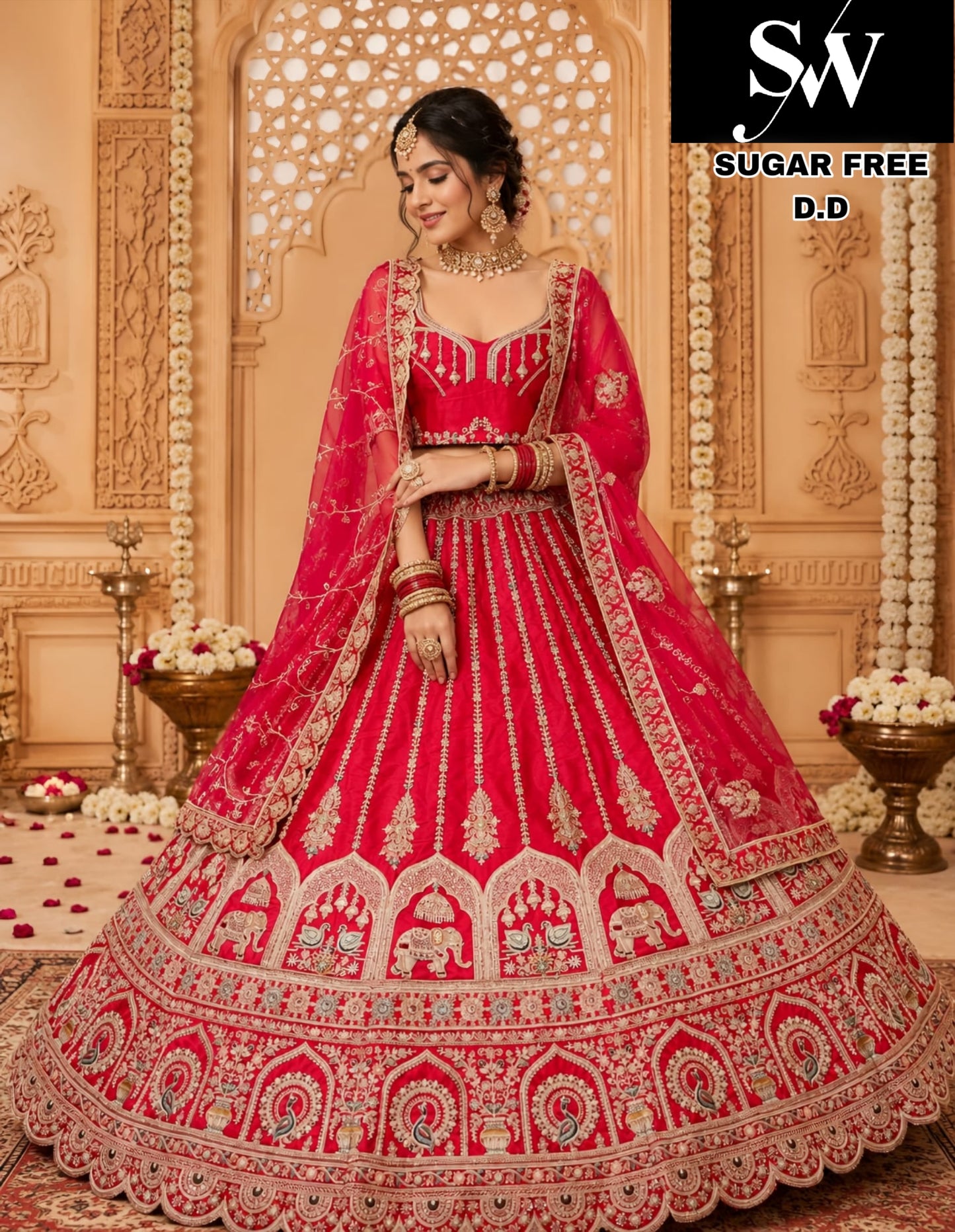 Maroon double dupatta bridal Lehenga