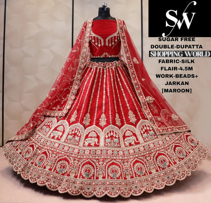 Maroon double dupatta bridal Lehenga