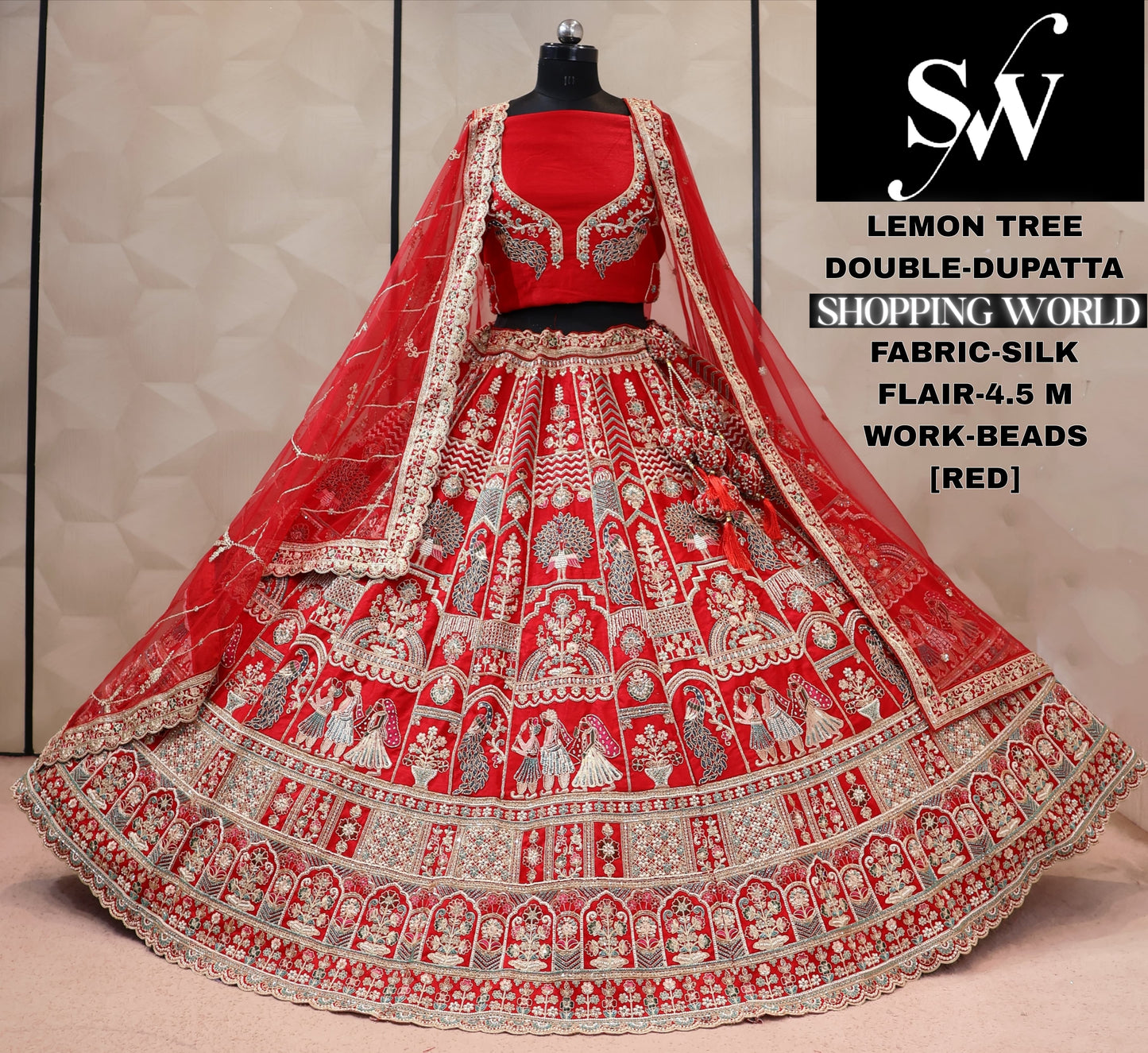 Red double dupatta bridal Lehenga
