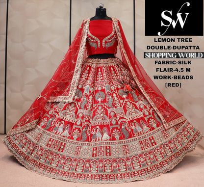 Red double dupatta bridal Lehenga