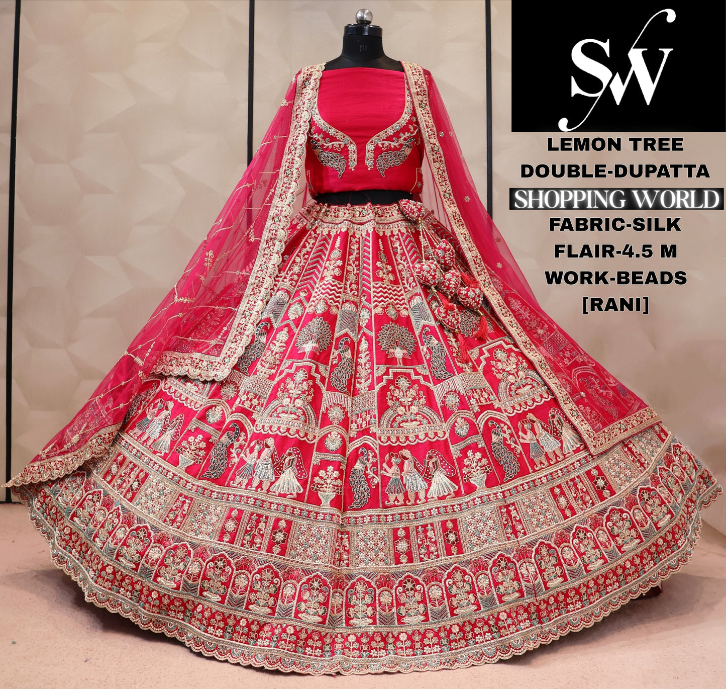 Red double dupatta bridal Lehenga