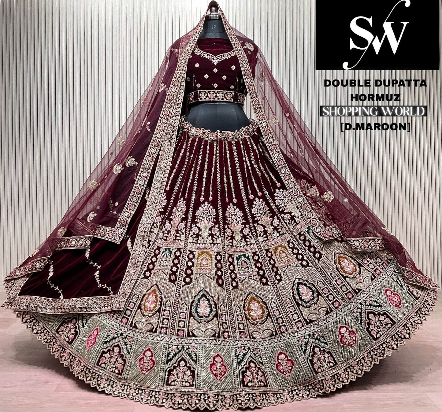 D.Maroon double dupatta bridal Lehenga
