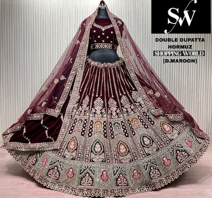 D.Maroon double dupatta bridal Lehenga