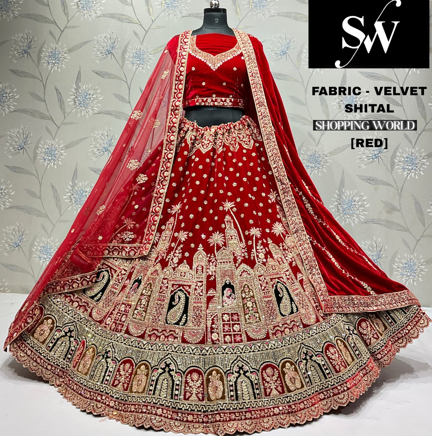 Red double dupatta bridal Lehenga