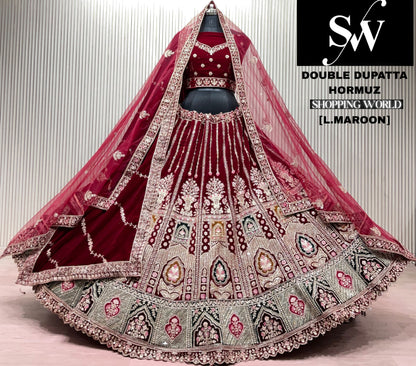 D.Maroon double dupatta bridal Lehenga