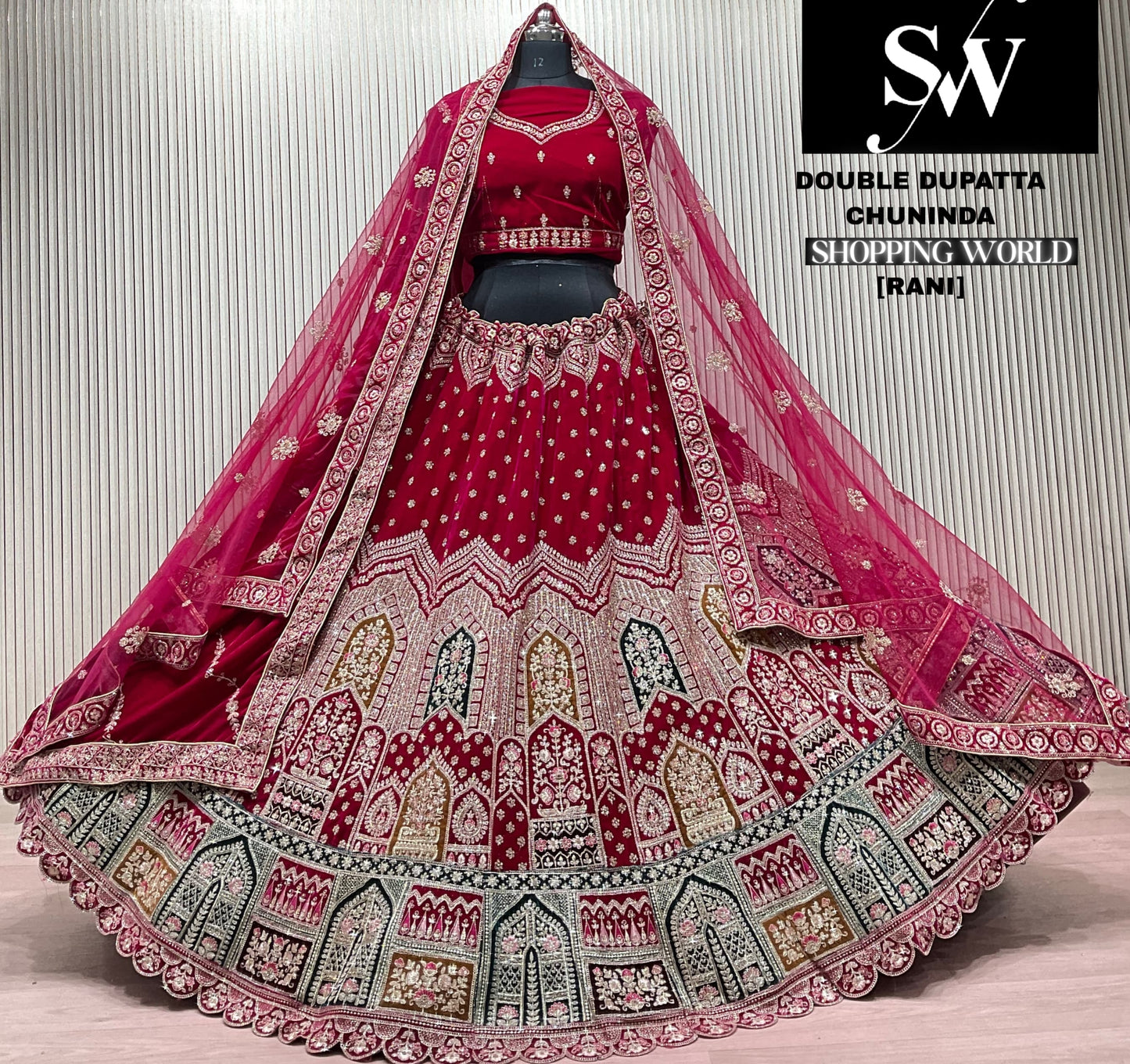 D.Maroon double dupatta bridal Lehenga