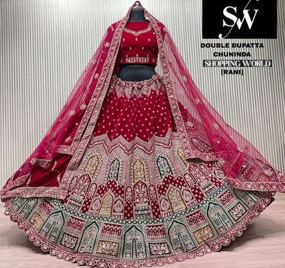 D.Maroon double dupatta bridal Lehenga