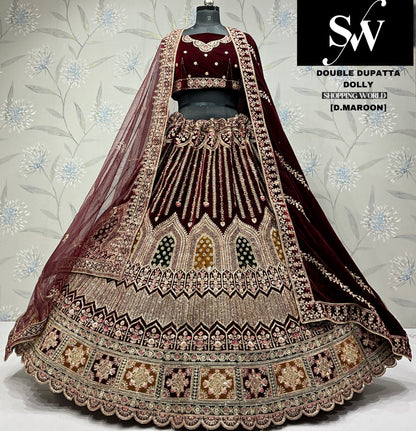 D.Maroon double dupatta bridal Lehenga