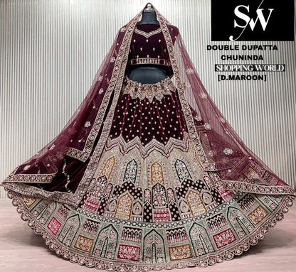 D.Maroon double dupatta bridal Lehenga