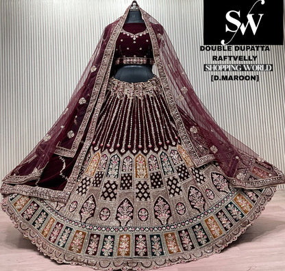 D.Maroon double dupatta bridal Lehenga