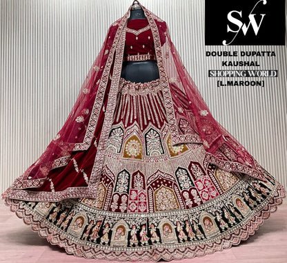 D.Maroon double dupatta bridal Lehenga