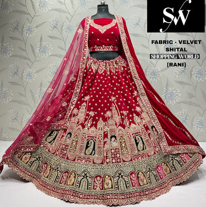 Red double dupatta bridal Lehenga
