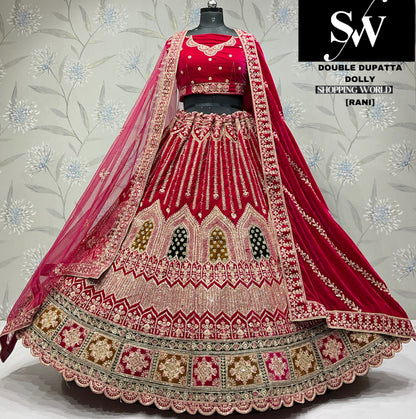 D.Maroon double dupatta bridal Lehenga