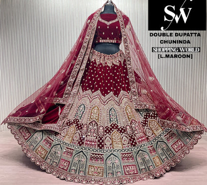 D.Maroon double dupatta bridal Lehenga