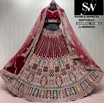 D.Maroon double dupatta bridal Lehenga