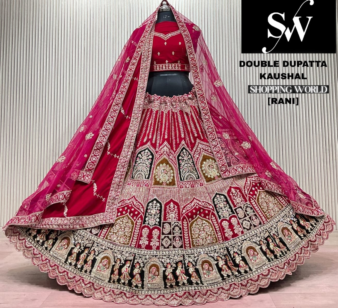 D.Maroon double dupatta bridal Lehenga